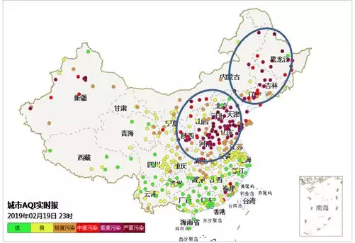 图1 2019年2月19日23时城市AQI情况
