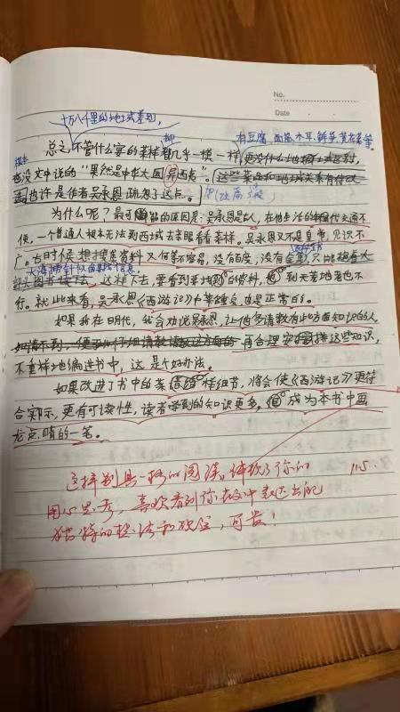 马思齐作文原稿。 受访者供图