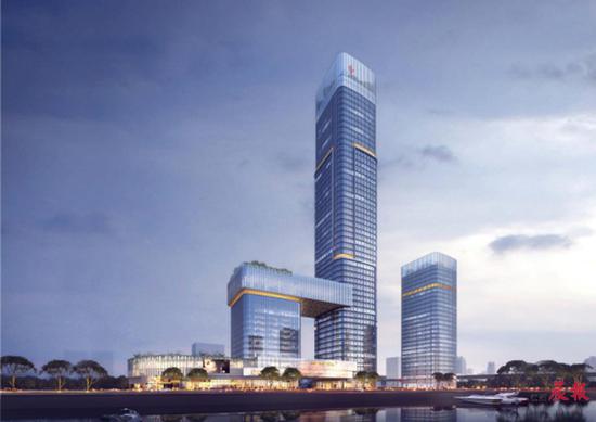 图中最高的这幢建筑为赣电中心项目主体部分,高度为249.9米。效果图