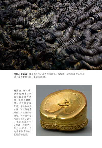 海昏侯墓出土文物——铜钱和马蹄金。