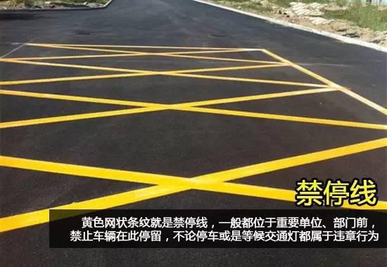路面黄色网状线表示严格禁止一切车辆停车,防止交通阻塞