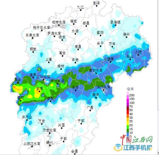 江西省气象台发布的全省雨量图