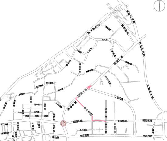 八一大桥进城、阳明路西向东方向