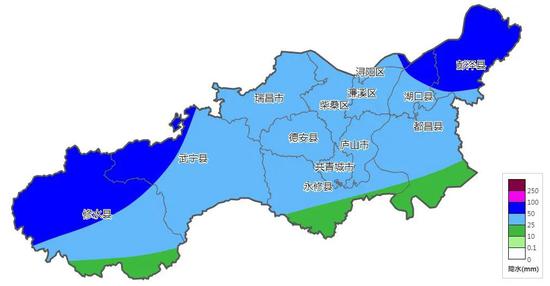 18日8时~20日8时降水量预报图
