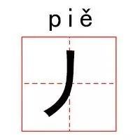 和上面这些比起来,“丿”就老实多了,它就读作“piě”,意思是“不”。