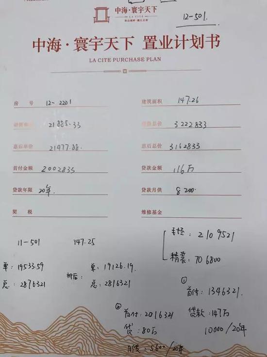 置业顾问给记者计算的购房价格
