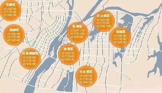 南昌市各城区停车场三年建设规划示意图