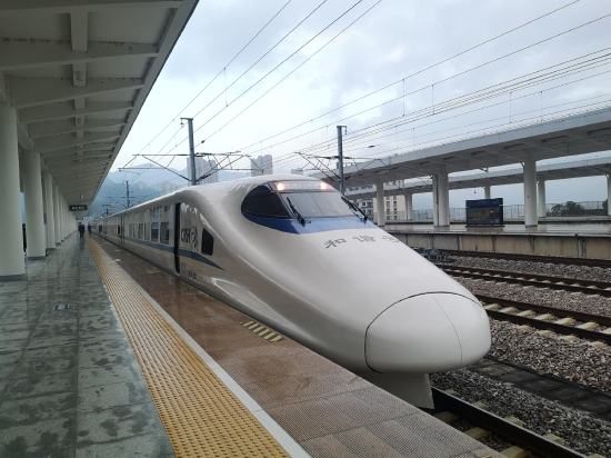 一列动车停靠在延平西站。(赵海敏 摄)
