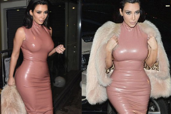 金卡戴珊粉丝深V包身乳胶裙乘车