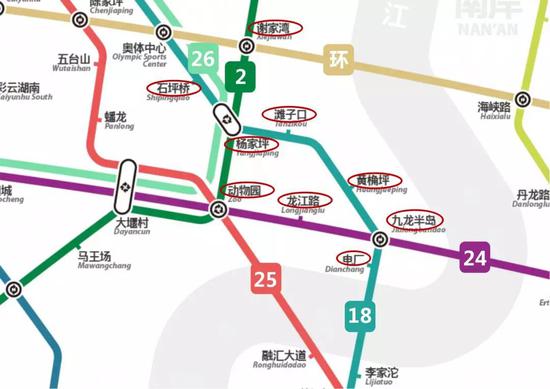 轨道条数:6条(2号线、18号线、24号线、26号