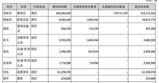 乐视网董事、监事和高级管理人员持股变动