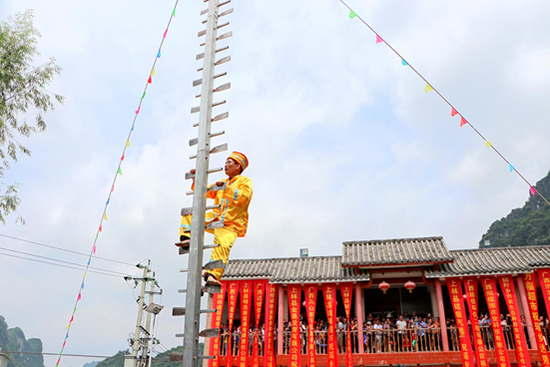 (上林县达努节“上刀山”民俗活动)