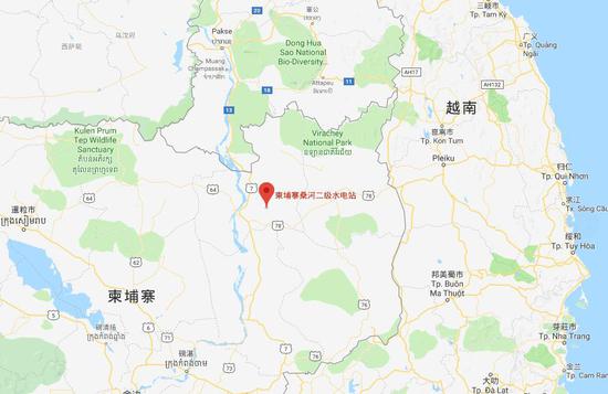 桑河二级水电站地图位置(谷歌地图)