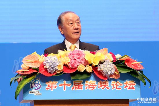 6月6日,台湾新党主席郁慕明在第十届海峡论坛开幕式致辞。