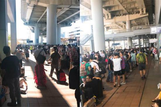 图为受困在日本关西机场的旅客。(图:台湾《中时电子报》)