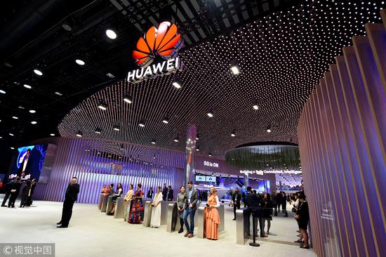 2019年世界移动通信大会(MWC),华为展台(图源:视觉中国)