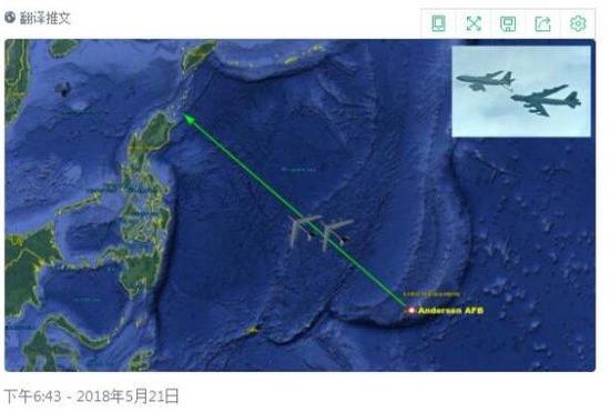 B-52H轰炸机的飞行路线示意图。