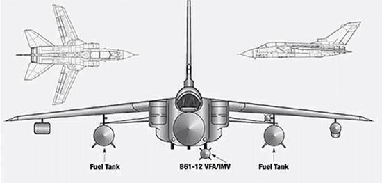 ▲“狂风”战斗机携带B-61核炸弹的挂载模式