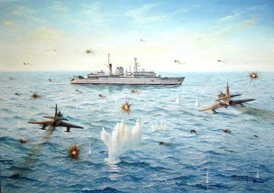 ▲马岛战争中的英国42型驱逐舰绘画