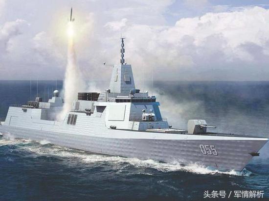图为055大型驱逐舰发射防空导弹模拟画面