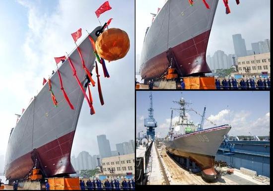 这张照片迅速打脸：中国最新驱逐舰下水没装球鼻艏被吐槽严重落后