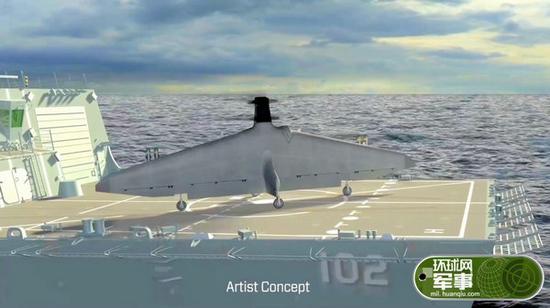图为美国国防高级研究计划（DARPA）公布了一款舰载垂直起降无人机方案。