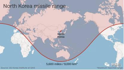 美韩分析的朝鲜洲际导弹可能的覆盖范围