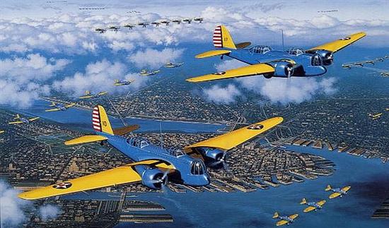 图片：美国陆军航空队庞大的B-10轰炸机（马丁139WC即其出口型）群，蒋宋等在战前认为把购机款用于投资，到战争需要时再购买最新型飞机，但当战争真的降临，区区9架轰炸机，美国就用了2年来交付，根本无法满足战争的需求。