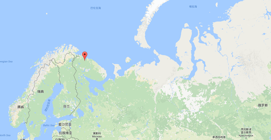 点击查看大图 红色标点处为摩尔曼斯克所在位置