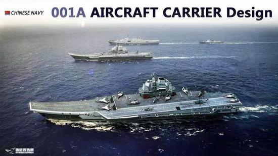 图片：网友制作的中国001A型航母与“辽宁”舰组成双航母编队CG图。