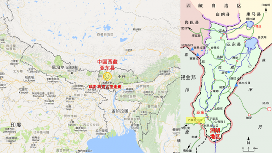 此次事件发生地位于西藏亚东县最南端的洞朗地区