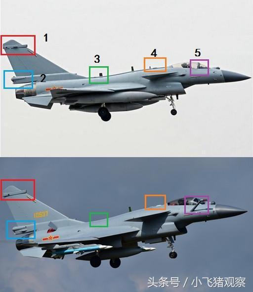 量产型歼—10C（上）和歼—10B的外形对比图