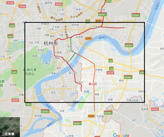 杭州地区网友所述的能听到巨响的区域,包括萧山、下沙、西湖等地