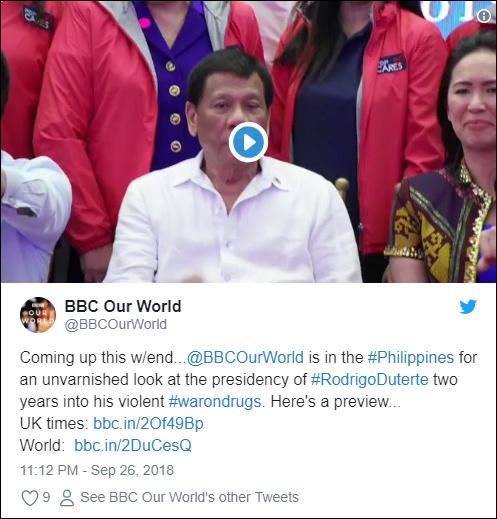 BBC纪录片：“菲律宾：民主陷入危机？” 截图来自BBC