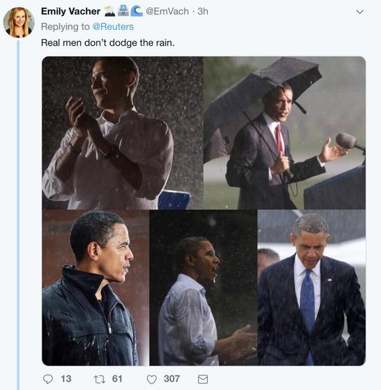 “看，布什都知道怎么关掉伞”。