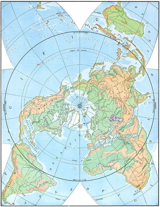 以北极为中心的极坐标世界地图.