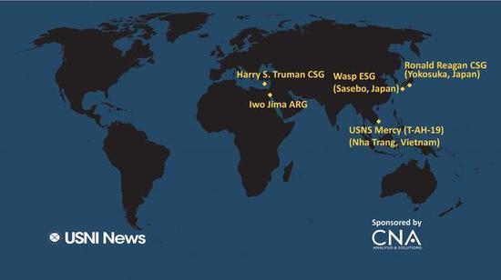 ▲美国海军最新部署情况（2018年5月28日）