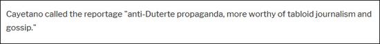 “这是反对杜特尔特的政治宣传，充其量只是八卦新闻和小道消息。”截图来自ABS-CBN