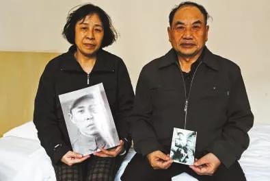 志愿军烈士邓仕钧的儿子邓其平(右)、女儿邓菊平(左)。