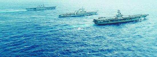 资料图:2017年美日印军演画面