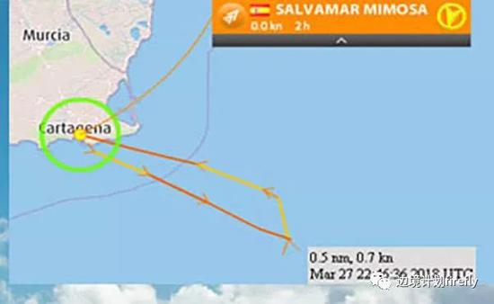 SALVAMAR MIMOSA从乔治亚号接走伤员的航迹