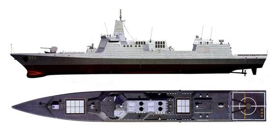 055型驱逐舰侧视、俯视效果图。非常感谢制作者。
