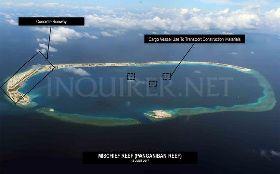 图9：美济礁全景之一，坐南朝北拍摄，摄于2017年6月16日。