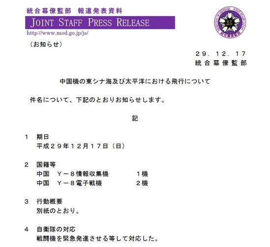 日本防卫省统合幕僚监部发布的解放军战机飞行情况简报