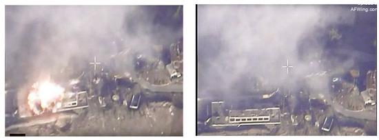 上图：一架苏-34战机轰炸了位于叙利亚阿勒颇市的一处目标。据称，该目标是一座生产简易爆炸装置的工厂