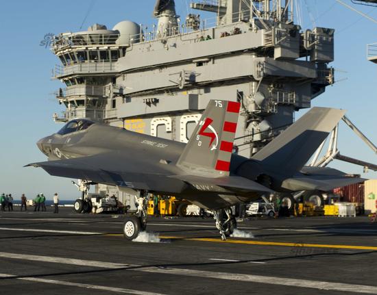 资料图:美军F35C从航母起降