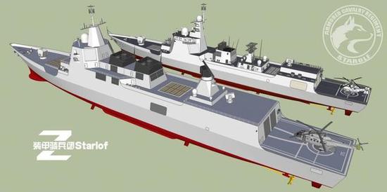 那么055型驱逐舰则是朝着国际尖端水面作战舰艇看齐了.