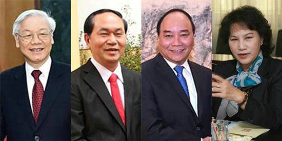 越南新“四巨头”:阮富仲、陈大光、阮春福、阮氏金银。