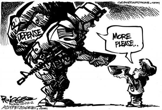 讽刺漫画，五大三粗的美国大兵向小乞丐学着“乞讨技巧”
