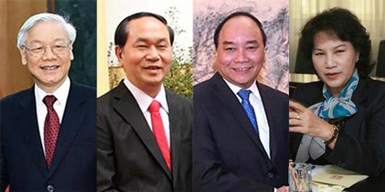 新越共四巨头(左起:阮富仲、陈大光、阮春福、阮氏金银)